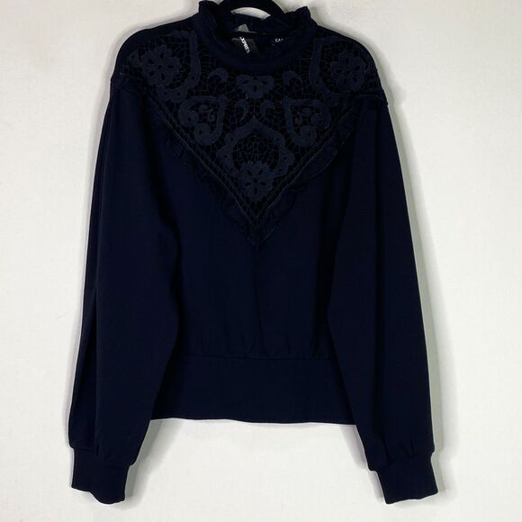 New Express Ruffle Lace Mock Neck Whimsy Goth Sweatshirt Women's Size Large - Picture 1 of 10